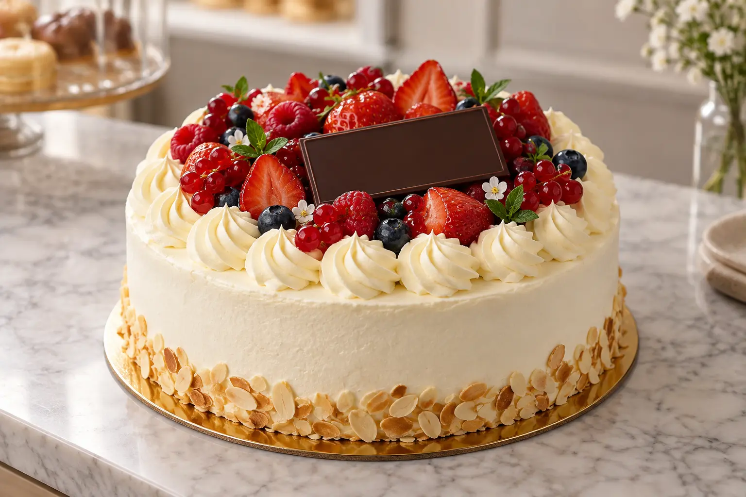 Gâteau d’anniversaire artisanal décoré de fruits rouges