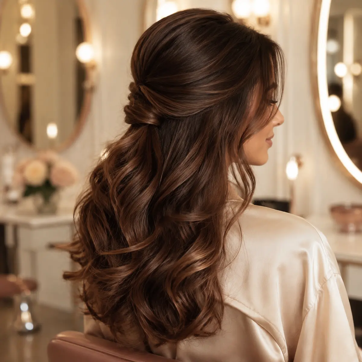 Coiffure élégante et lumineuse réalisée en salon