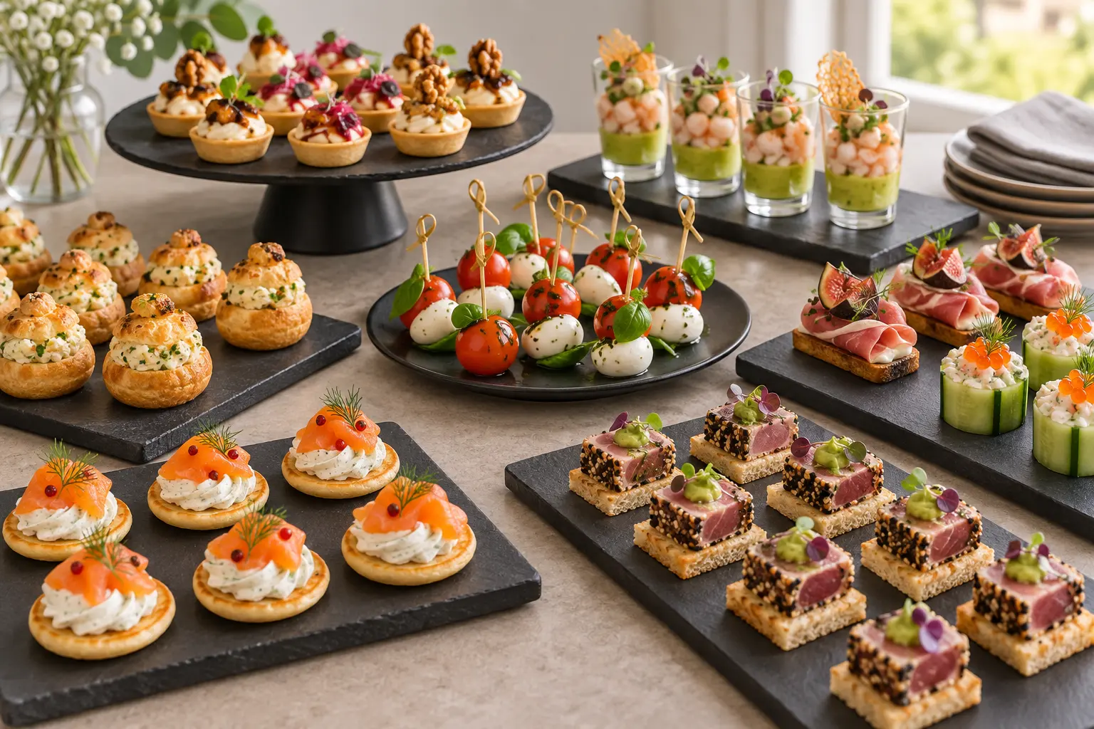 Assortiment de pièces cocktail préparées par un traiteur