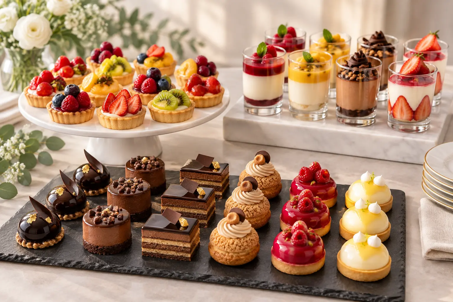 Assortiment de desserts individuels pour une réception